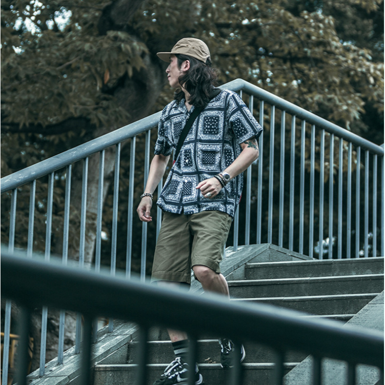 NON STOCK 夏季泡泡紗 男士寬鬆襯衫 復古腰果花 bandana 海灘襯衫 出國襯衫-細節圖10