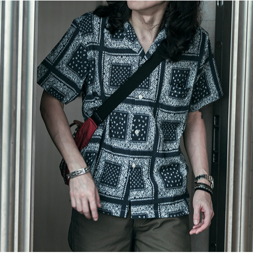 NON STOCK 夏季泡泡紗 男士寬鬆襯衫 復古腰果花 bandana 海灘襯衫 出國襯衫-細節圖11