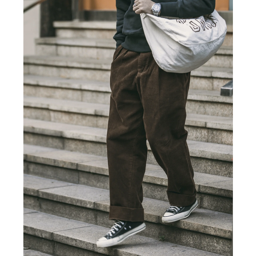 超耐磨注目款 NON STOCK 重磅燈芯絨 兩折直筒長褲男式寬鬆休閒長褲-細節圖2