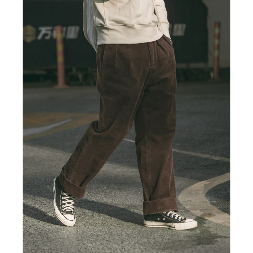 超耐磨注目款 NON STOCK 重磅燈芯絨 兩折直筒長褲男式寬鬆休閒長褲-細節圖3