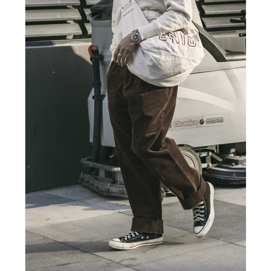 超耐磨注目款 NON STOCK 重磅燈芯絨 兩折直筒長褲男式寬鬆休閒長褲-細節圖4