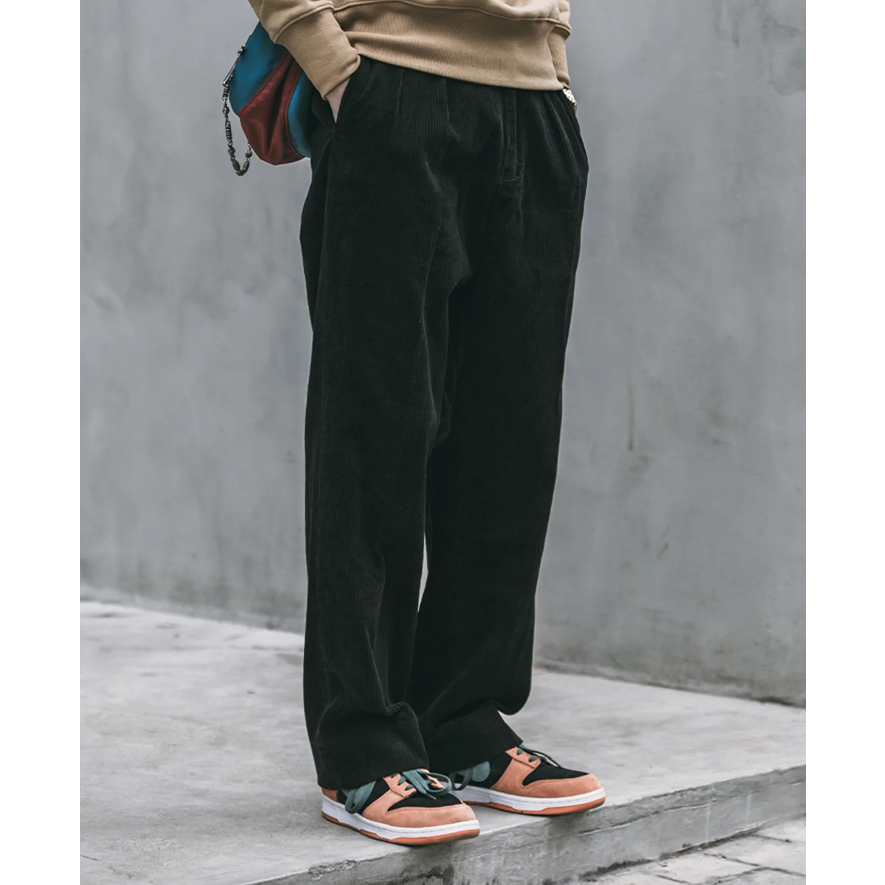 超耐磨注目款 NON STOCK 重磅燈芯絨 兩折直筒長褲男式寬鬆休閒長褲-細節圖7