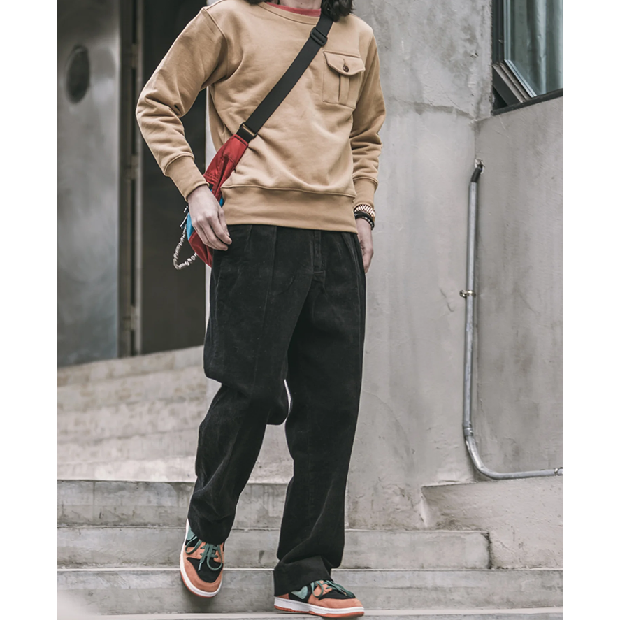 超耐磨注目款 NON STOCK 重磅燈芯絨 兩折直筒長褲男式寬鬆休閒長褲-細節圖10