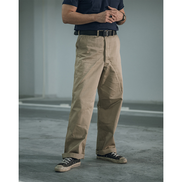 經典美式復古高腰無摺斜布紋卡其褲 NON STOCK 純寬鬆剪裁-細節圖3