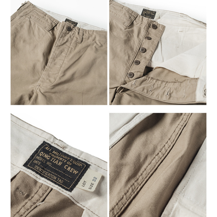 經典美式復古高腰無摺斜布紋卡其褲 NON STOCK 純寬鬆剪裁-細節圖7