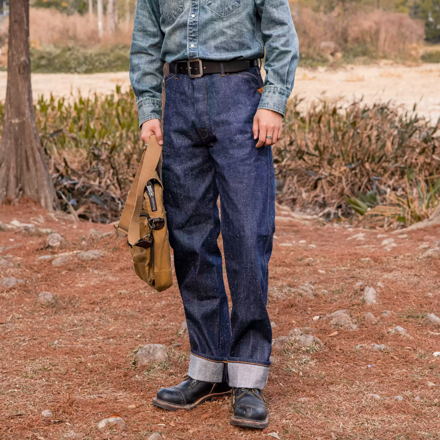 復刻WARE HOUSE 1228 12oz 雪花牛仔三角皮革補丁 直筒褲 紅赤耳 時代經典-細節圖2