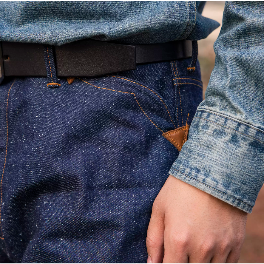 復刻WARE HOUSE 1228 12oz 雪花牛仔三角皮革補丁 直筒褲 紅赤耳 時代經典-細節圖7