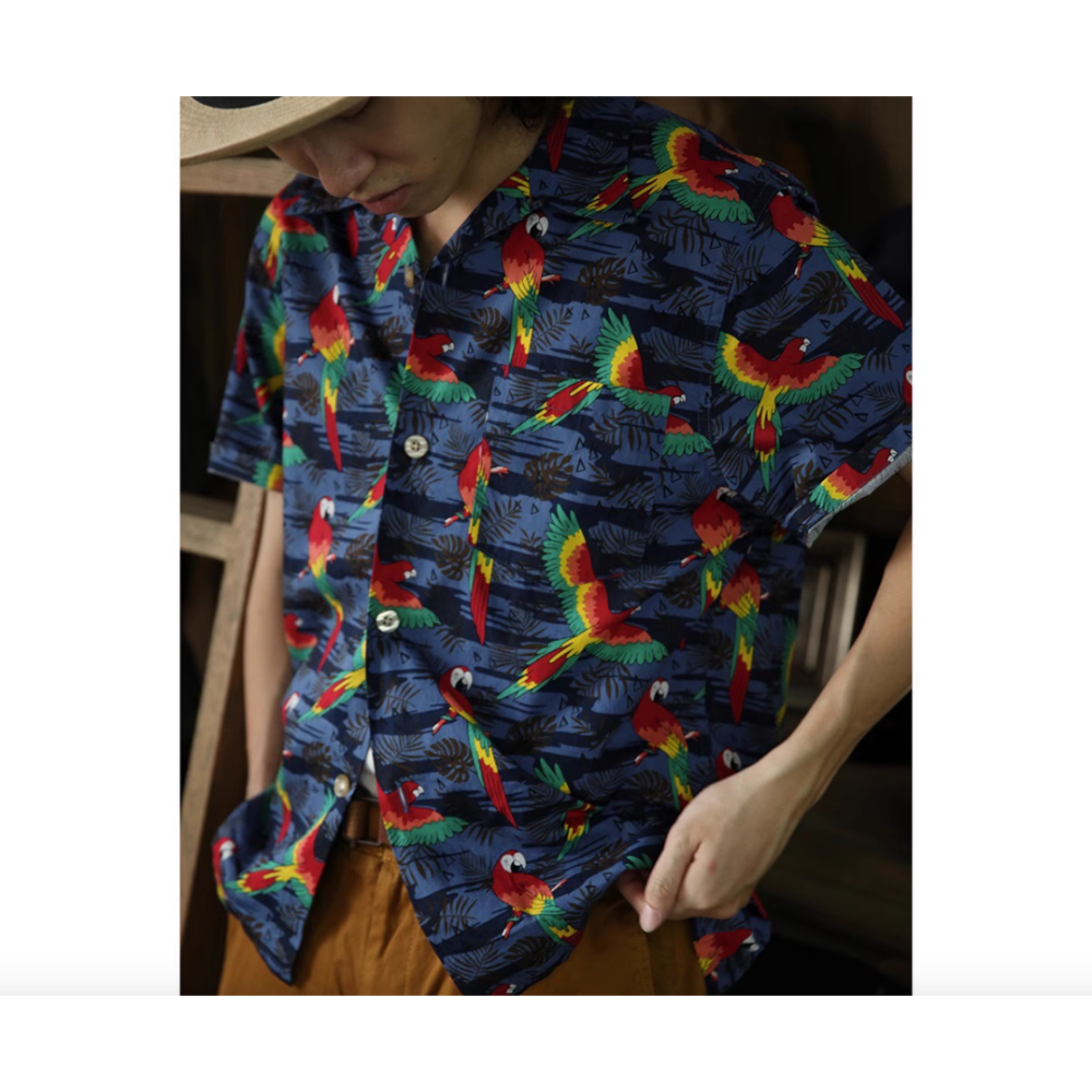 Guacamayo.SCREW 古巴領 七彩鸚鵡 日式復古襯衫 夏威夷襯衫 海灘襯衫-細節圖2