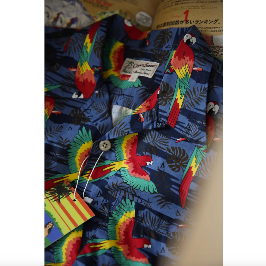 Guacamayo.SCREW 古巴領 七彩鸚鵡 日式復古襯衫 夏威夷襯衫 海灘襯衫-細節圖3