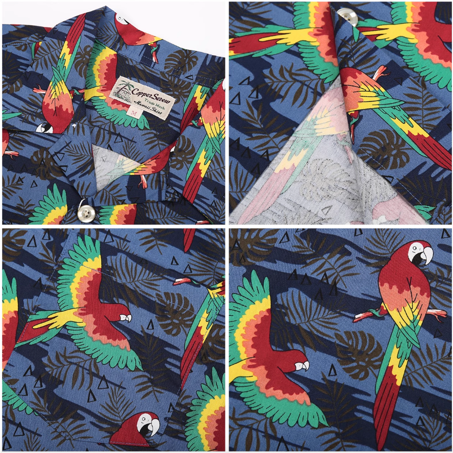 Guacamayo.SCREW 古巴領 七彩鸚鵡 日式復古襯衫 夏威夷襯衫 海灘襯衫-細節圖5