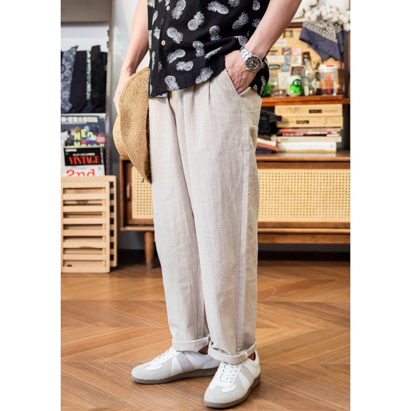 2025 度假系列  old money 亞麻Linum 寬鬆舒適長褲 休閒褲 復古棉麻-細節圖3