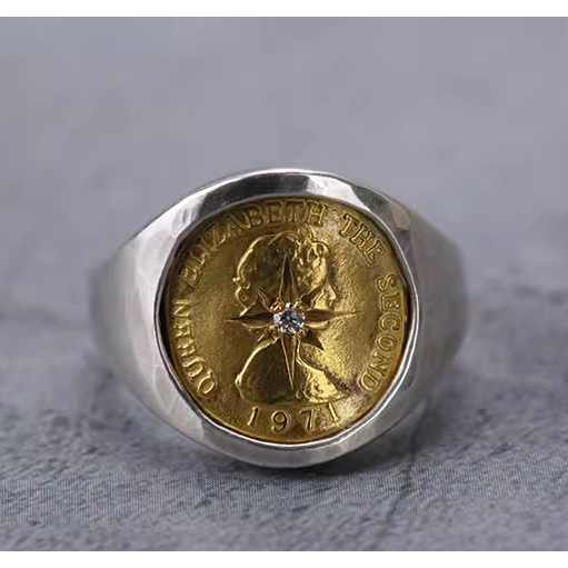 手工製作 復刻 Elizabeth Coin With Diamond Ring 戒指 銀飾 moissanite-細節圖3