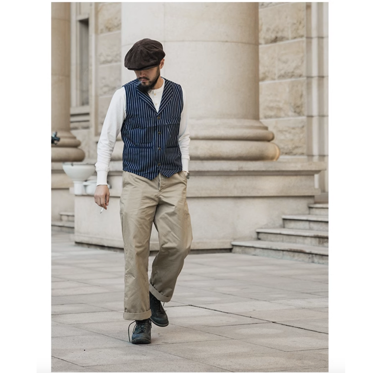 BRONSON復刻1942斜紋卡其布CHINOS寬鬆直筒高腰闊腿長褲6-254 11.5oz-細節圖5