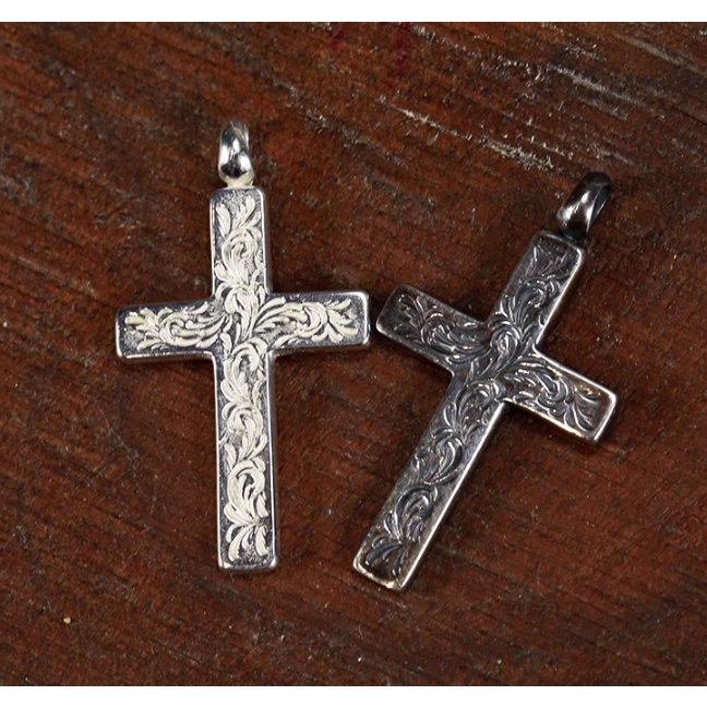 純銀雕花十字架 做舊 925-細節圖3
