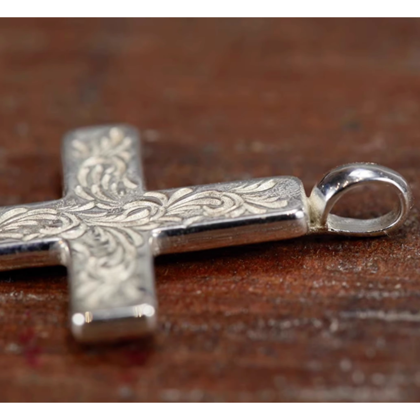純銀雕花十字架 做舊 925-細節圖4