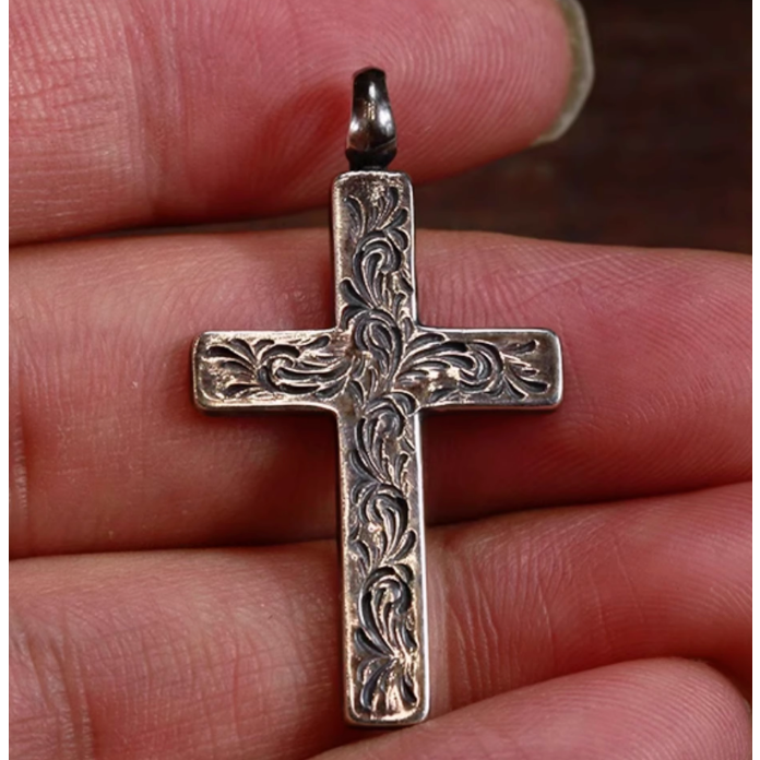 純銀雕花十字架 做舊 925-細節圖6