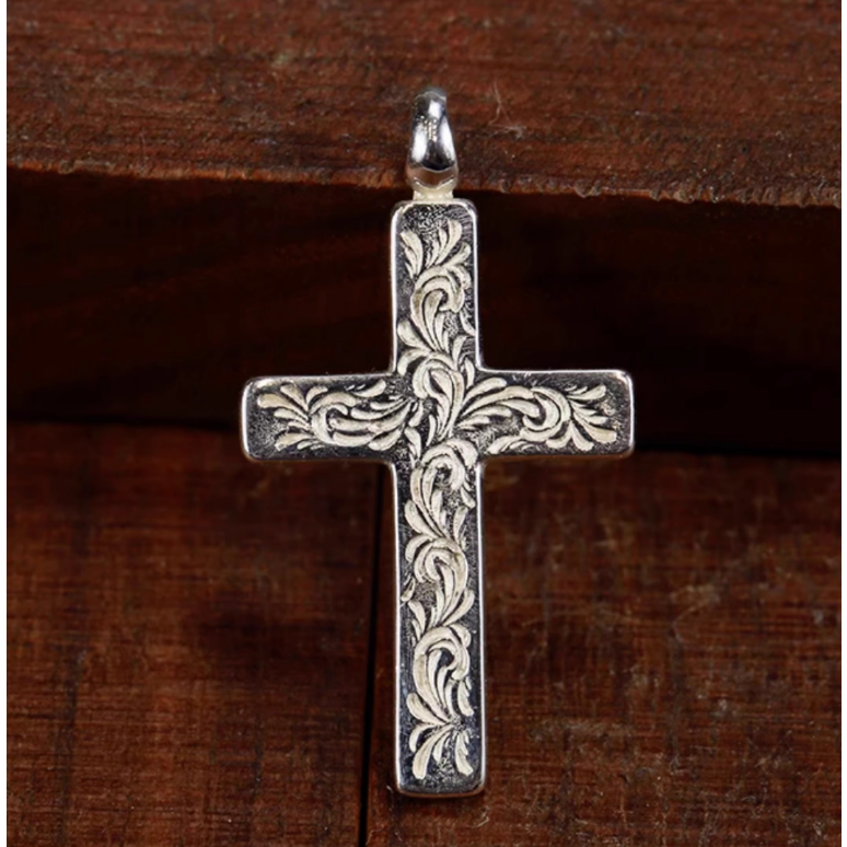 純銀雕花十字架 做舊 925-細節圖7