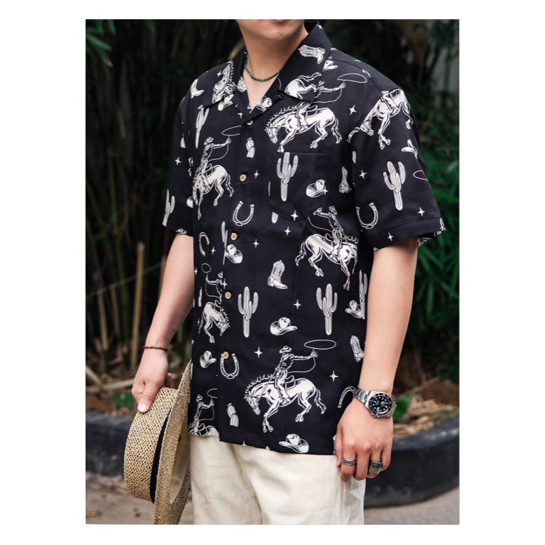 EL CAPITAL古巴領 夏威夷襯衫 星際牛仔 短袖美式復古襯衫-細節圖2