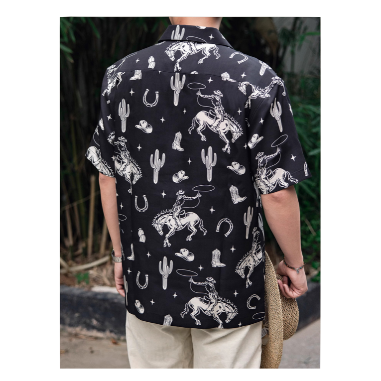 EL CAPITAL古巴領 夏威夷襯衫 星際牛仔 短袖美式復古襯衫-細節圖3