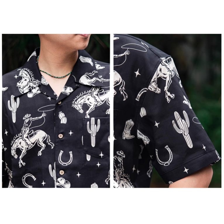 EL CAPITAL古巴領 夏威夷襯衫 星際牛仔 短袖美式復古襯衫-細節圖5