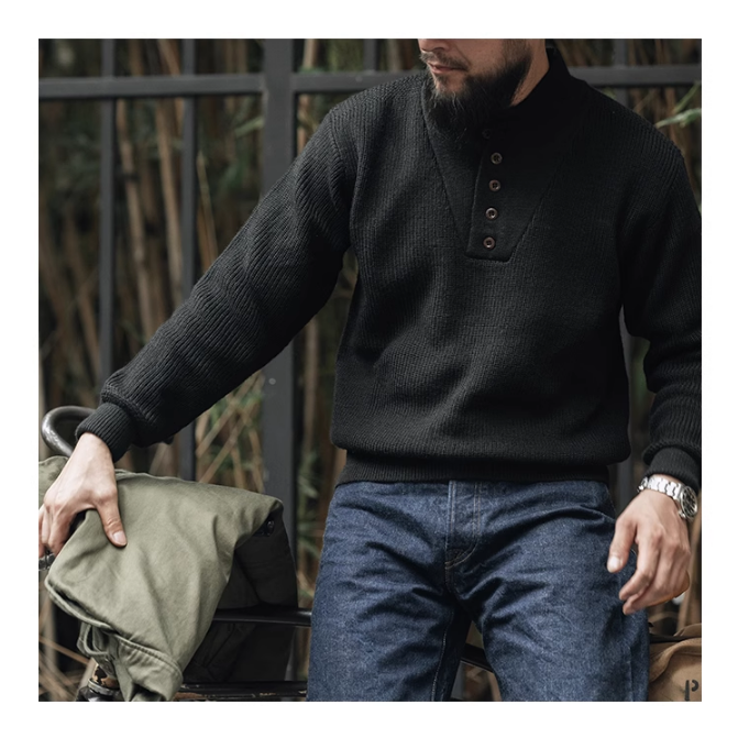 BRONSON HIGH NECK SWEATER  經典海軍高領羊毛混紡毛衣-細節圖5