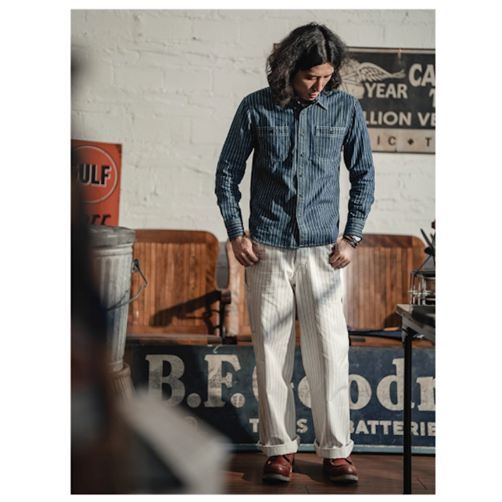 NON-STOCK FLYER 牛仔條紋長袖透氣孔工裝襯衫 40s Wabash vintage-細節圖2