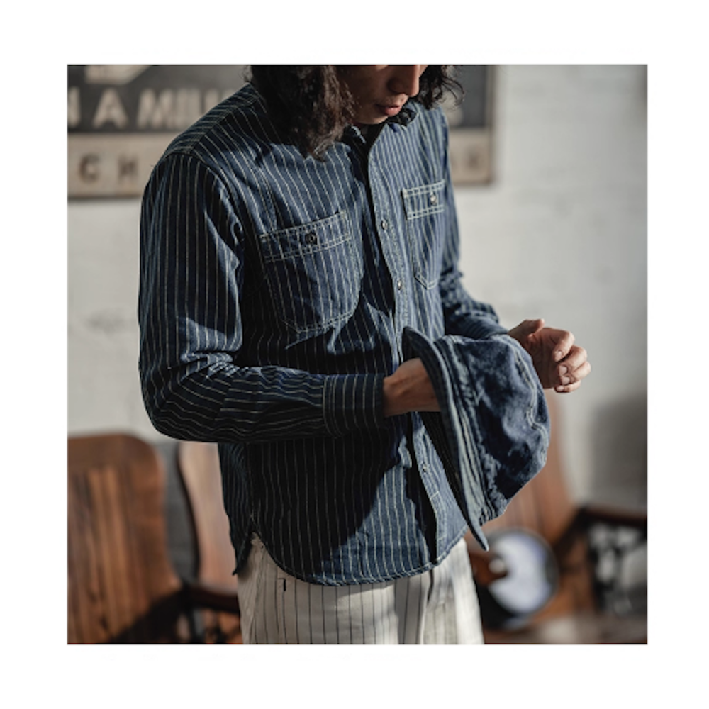 NON-STOCK FLYER 牛仔條紋長袖透氣孔工裝襯衫 40s Wabash vintage-細節圖3
