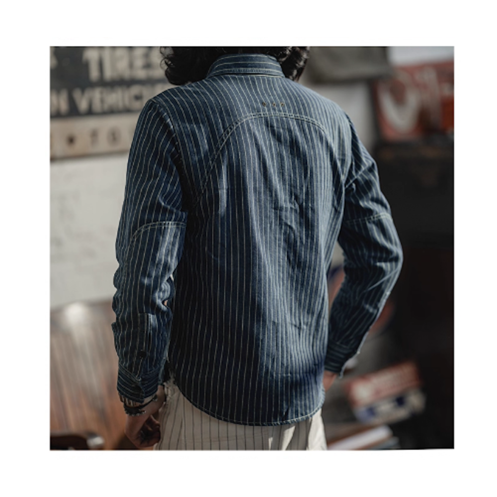 NON-STOCK FLYER 牛仔條紋長袖透氣孔工裝襯衫 40s Wabash vintage-細節圖4