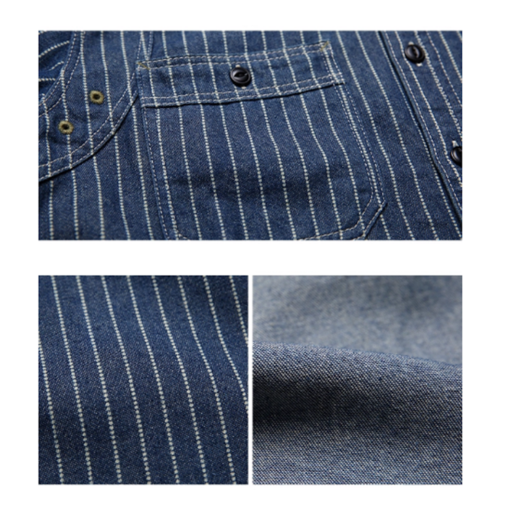 NON-STOCK FLYER 牛仔條紋長袖透氣孔工裝襯衫 40s Wabash vintage-細節圖5