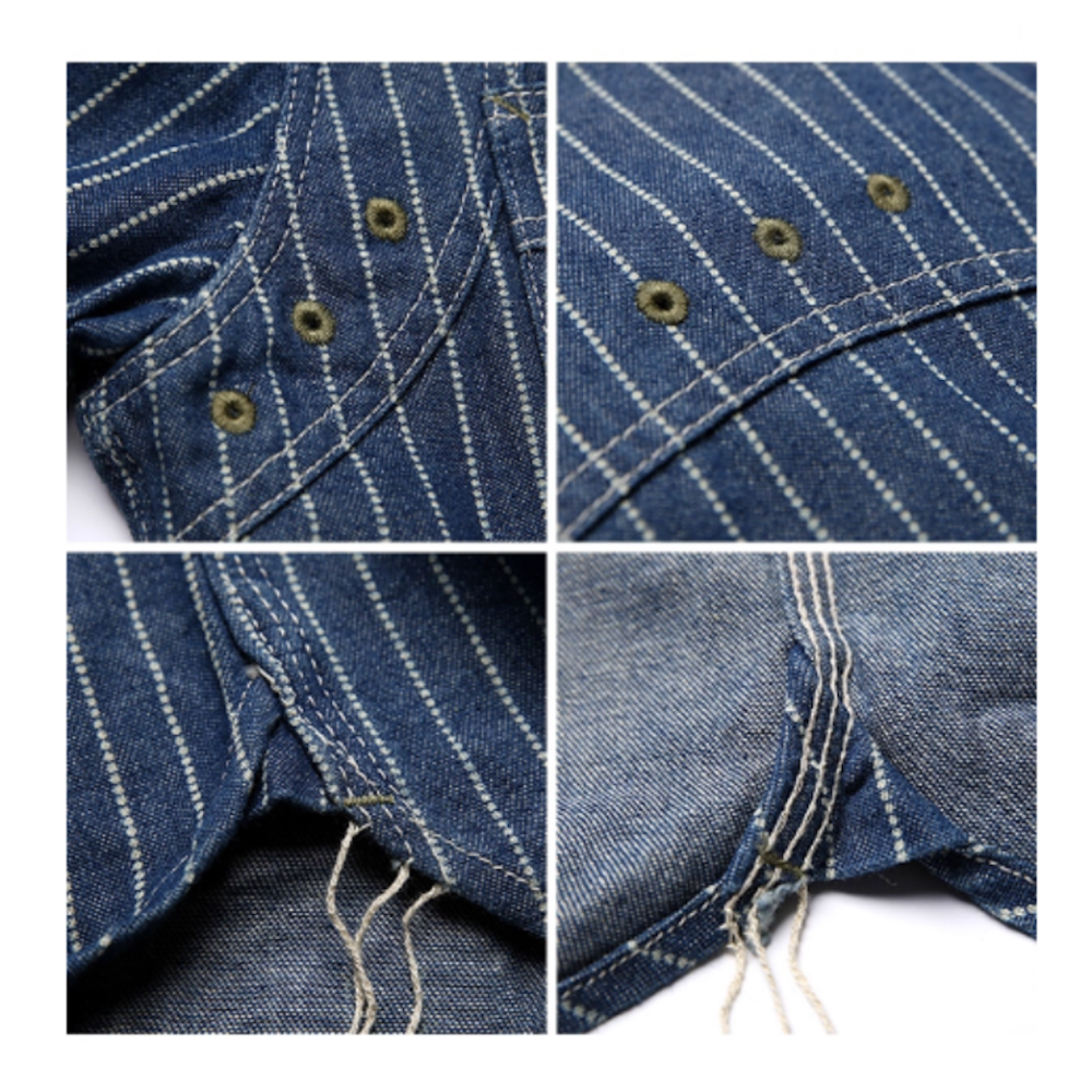 NON-STOCK FLYER 牛仔條紋長袖透氣孔工裝襯衫 40s Wabash vintage-細節圖6