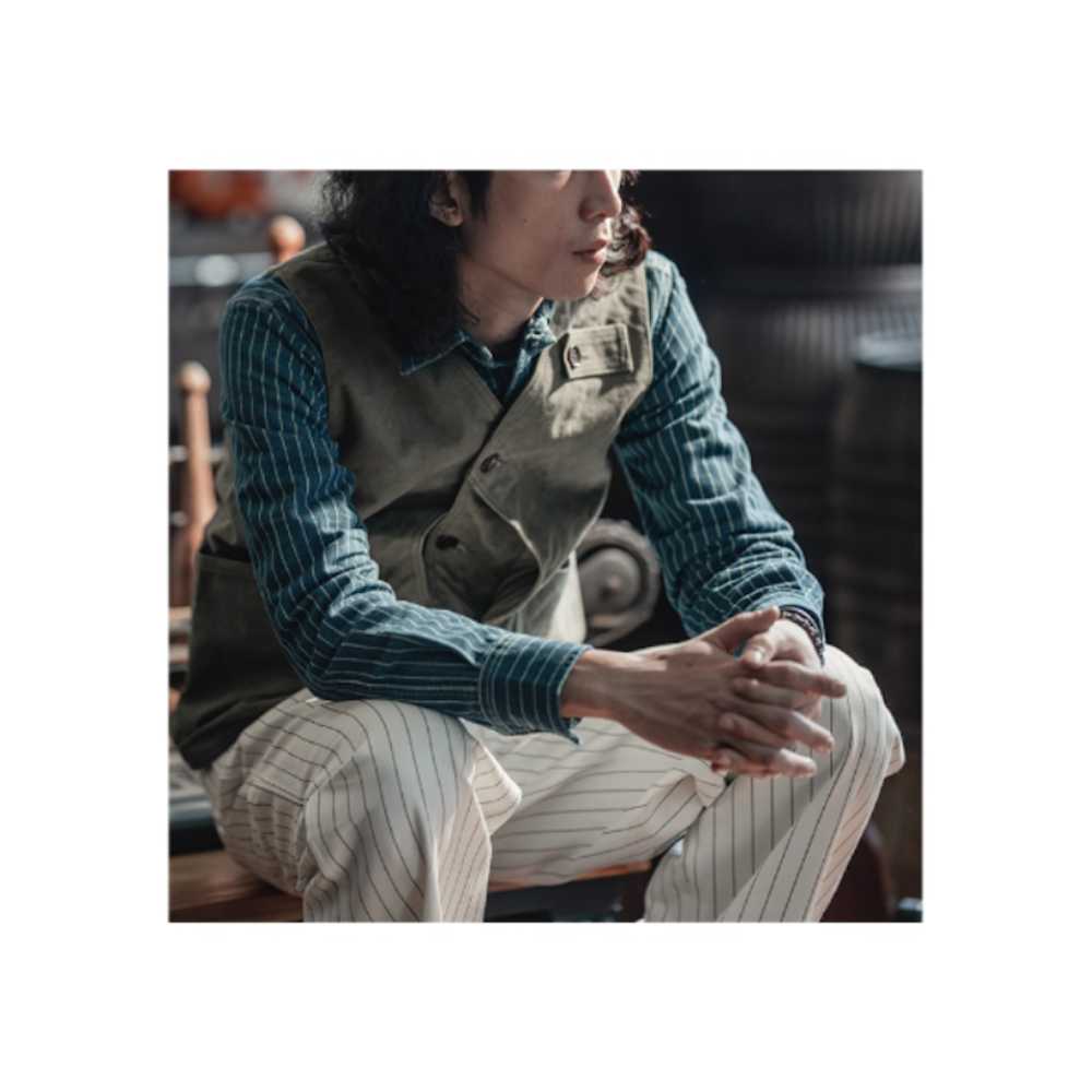 NON-STOCK FLYER 牛仔條紋長袖透氣孔工裝襯衫 40s Wabash vintage-細節圖7