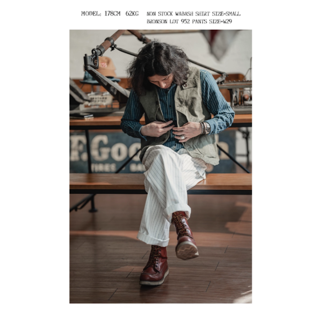 NON-STOCK FLYER 牛仔條紋長袖透氣孔工裝襯衫 40s Wabash vintage-細節圖8