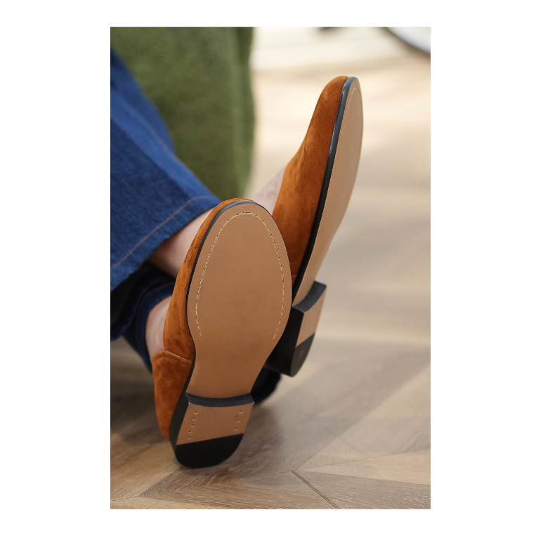  圓頭一腳蹬皮鞋 進口小牛皮鞋面 水染牛皮內裡 Blake 內縫 AMAFI SLIP ON-細節圖10