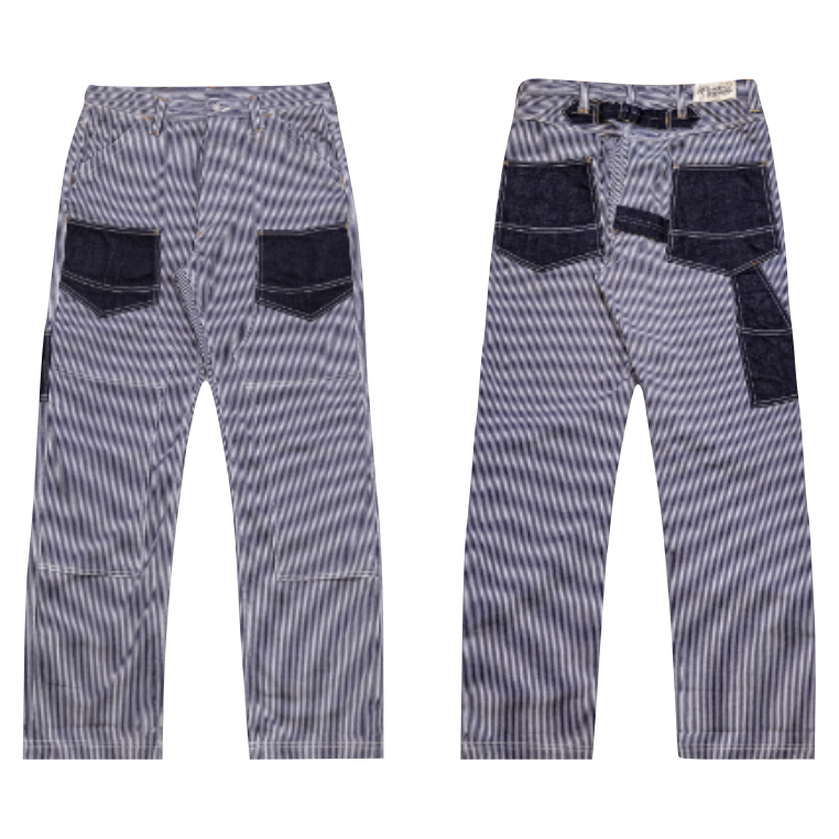 復刻 FW Derrickman work striped pants 跳色拼接條紋長褲 單寧牛仔-細節圖7