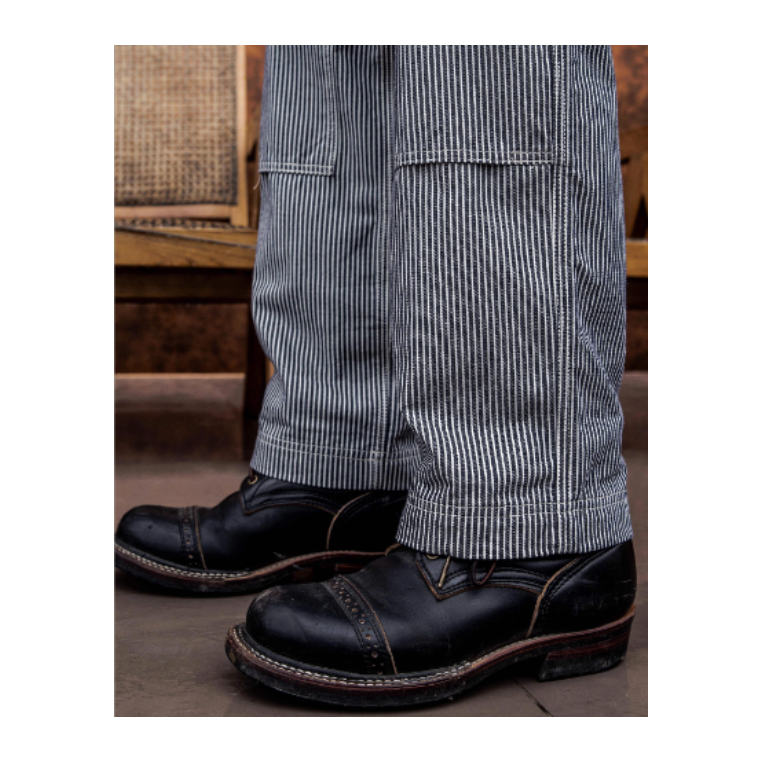復刻 FW Derrickman work striped pants 跳色拼接條紋長褲 單寧牛仔-細節圖8