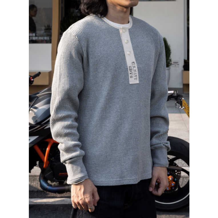US NAVY WAFFLE HENLEY SHIRT 美國海軍 亨利領 WW2 華夫格 彈力纖維-細節圖3