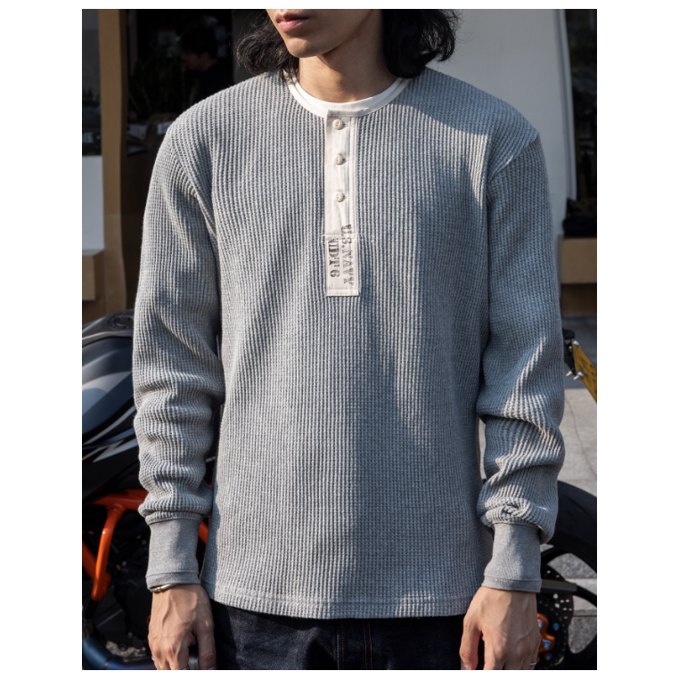 US NAVY WAFFLE HENLEY SHIRT 美國海軍 亨利領 WW2 華夫格 彈力纖維-細節圖5