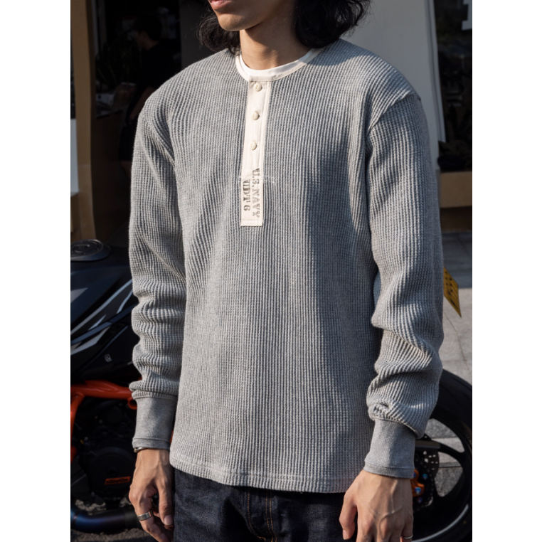US NAVY WAFFLE HENLEY SHIRT 美國海軍 亨利領 WW2 華夫格 彈力纖維-細節圖8