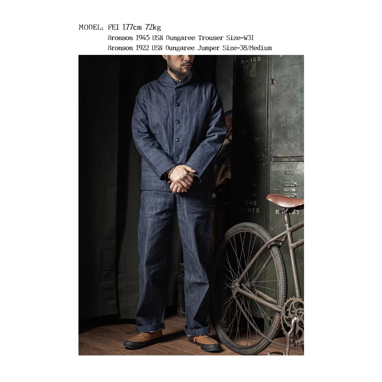 古著界的珍稀寶藏 BRONSON USN Dungaree 夾板服 海軍工作套裝 高腰 直筒 闊腿褲 原色丹寧 9.5-細節圖5