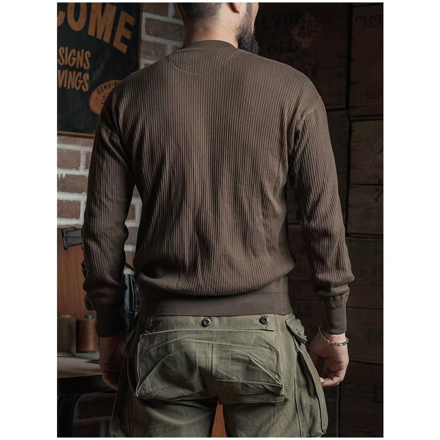 BRONSON 復刻 長袖重磅羅紋亨利領 T-Shirt 落肩款 打底衫 純棉內搭-細節圖2