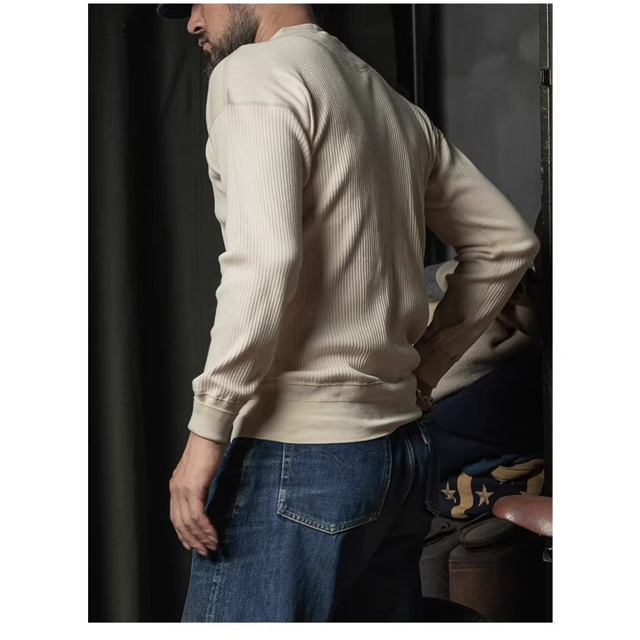 BRONSON 復刻 長袖重磅羅紋亨利領 T-Shirt 落肩款 打底衫 純棉內搭-細節圖6