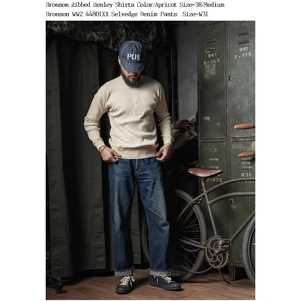 BRONSON 復刻 長袖重磅羅紋亨利領 T-Shirt 落肩款 打底衫 純棉內搭-細節圖7