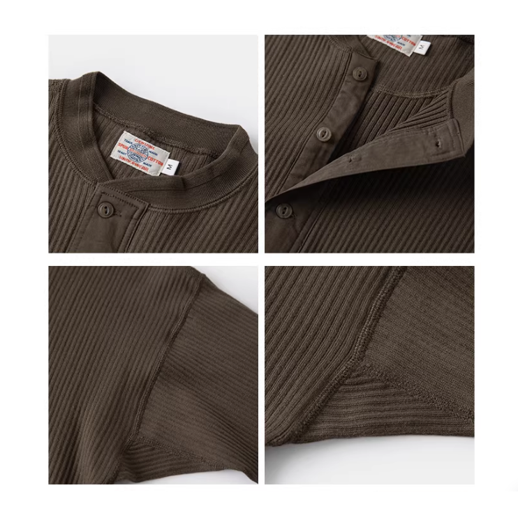 BRONSON 復刻 長袖重磅羅紋亨利領 T-Shirt 落肩款 打底衫 純棉內搭-細節圖9