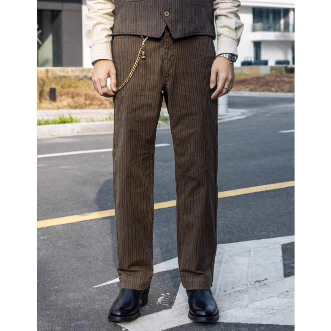 極美品 50s double 泥染胡椒鹽 工裝褲 長褲 美式工裝 紳士正裝-細節圖3