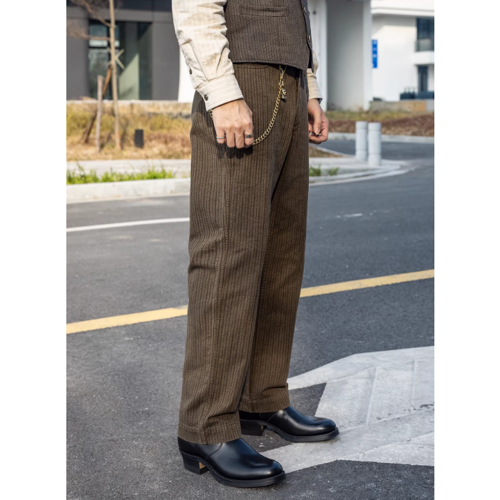 極美品 50s double 泥染胡椒鹽 工裝褲 長褲 美式工裝 紳士正裝-細節圖4