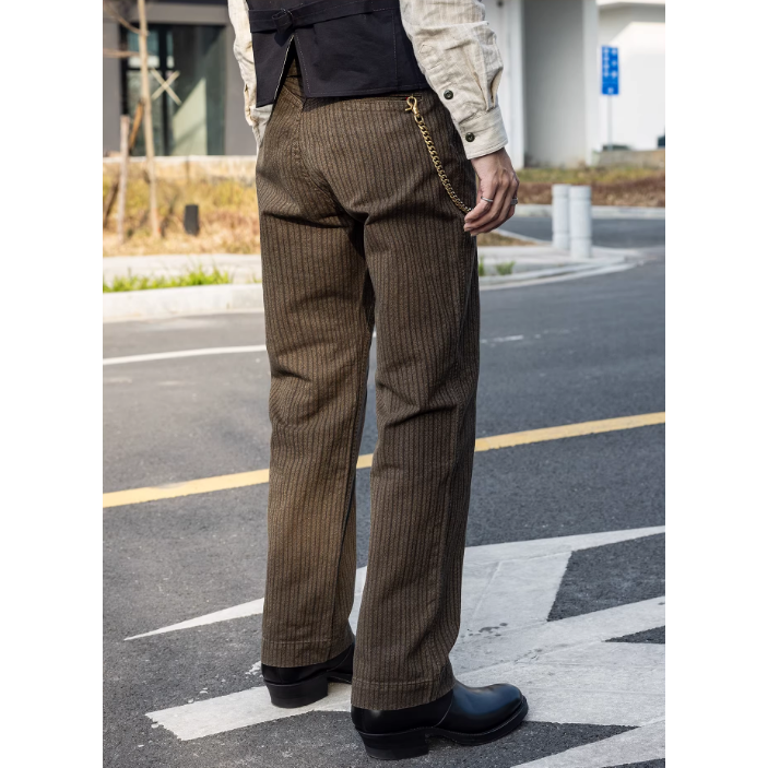 極美品 50s double 泥染胡椒鹽 工裝褲 長褲 美式工裝 紳士正裝-細節圖5