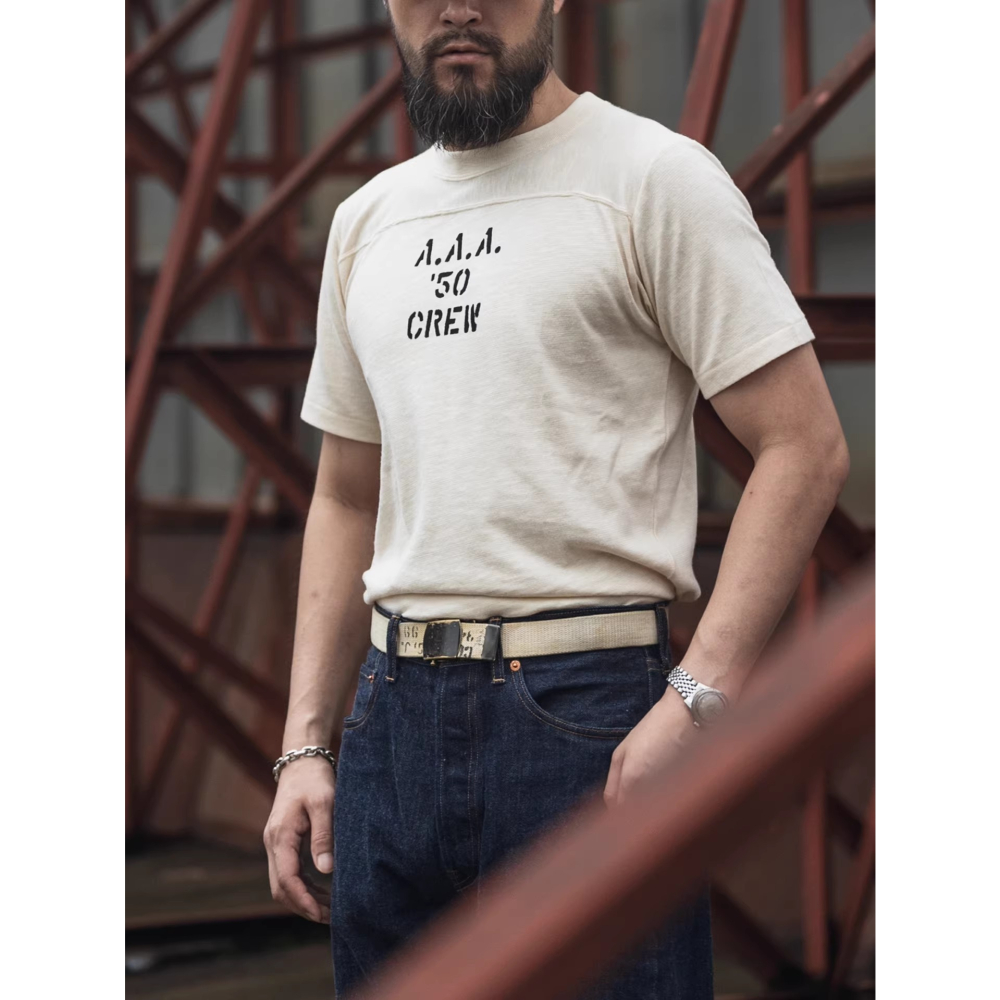 Triple A.A.A. BRONSON 竹節棉上衣 短袖 運動T-SHIRT 美式足球復古平肩 225 克-細節圖2