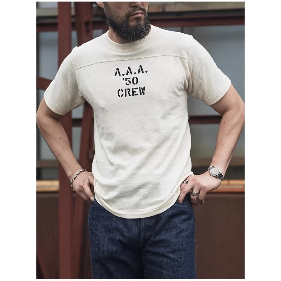 Triple A.A.A. BRONSON 竹節棉上衣 短袖 運動T-SHIRT 美式足球復古平肩 225 克-細節圖9