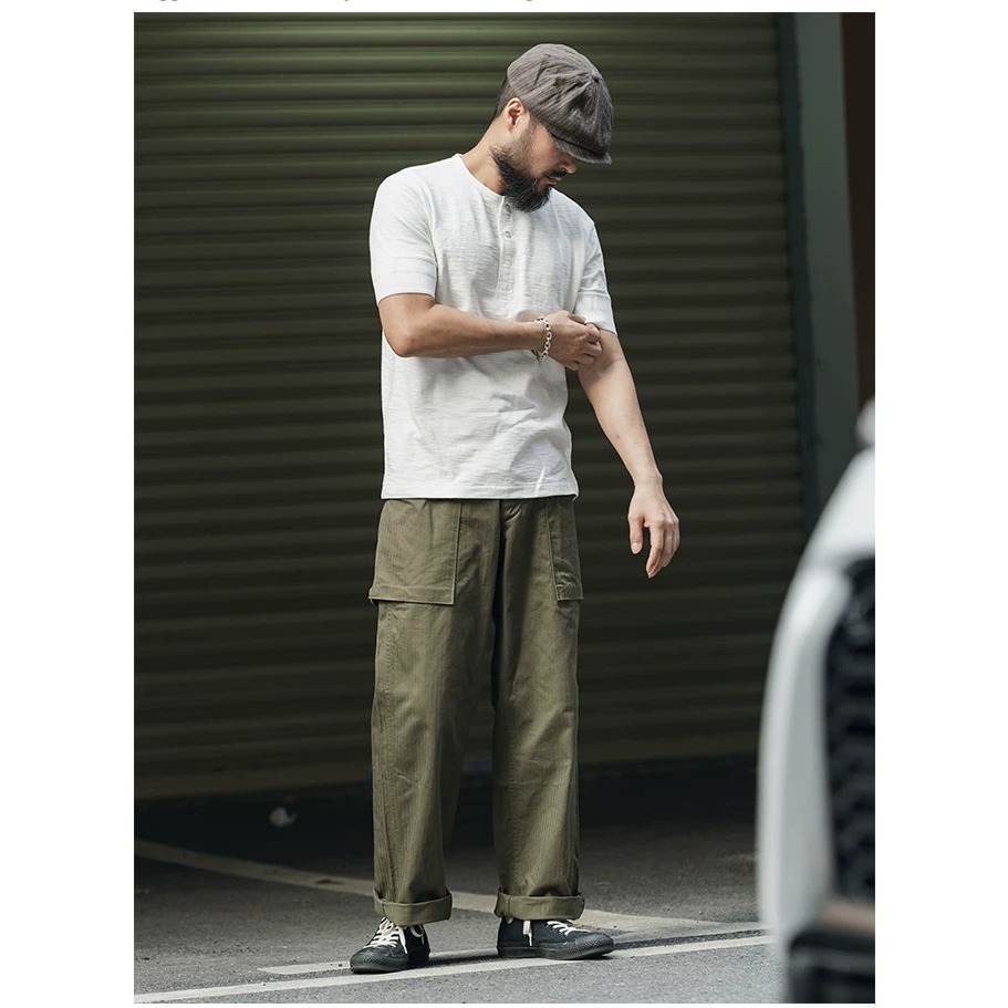 BRONSON 重磅竹節亨利領 短袖打底 Tompkins 300G 男士復古 鎖鏈車壓肩 羅紋領 無側縫-細節圖5