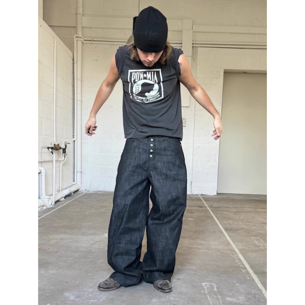 復刻 NO FAITH Bootcut 彎刀褲 立體 丹寧 牛仔 BAGGY Curved/Barrel Pants-細節圖2